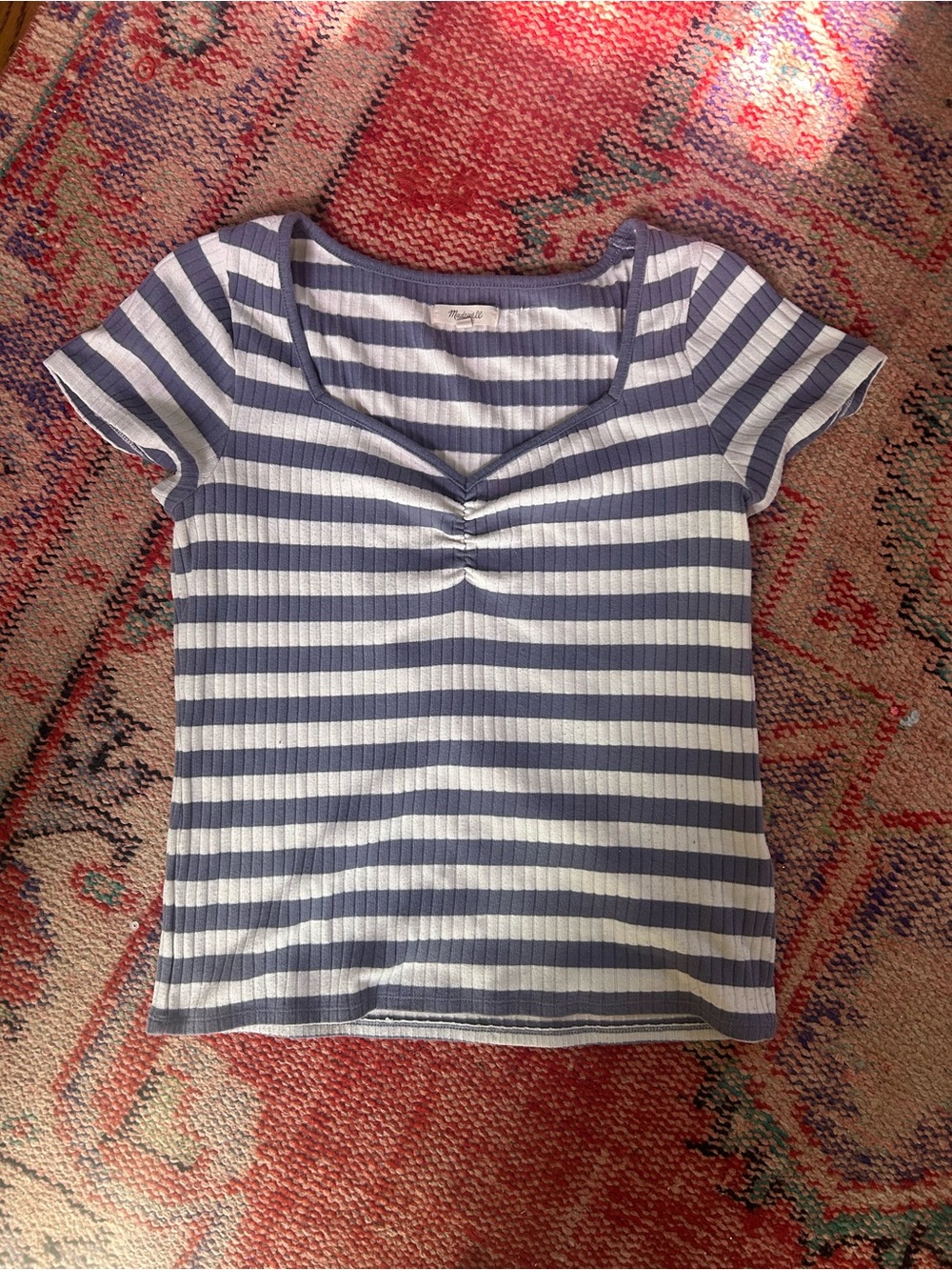Madewell Blue & White Striped Short Sleeve Tee